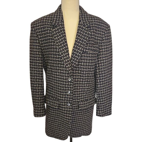InWear Italian Wool Blend Black White Single Breasted Classic Blazer Size Medium - Picture 1 of 7
